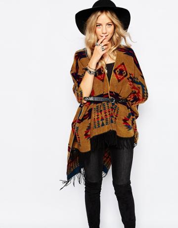 Kiboots Reversible Oversized Wool Wrap Poncho - Navy