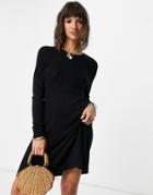 Only Long Sleeve Knitted Swing Dress In Black