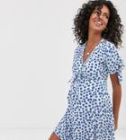 Asos Design Maternity Double Wrap Front Mini Skater Dress With Tie Sleeves In Floral Print-multi