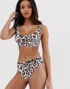 Figleaves High Waist High Leg Bikini Bottom In Animal - Multi