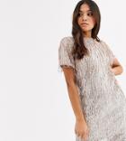 Tfnc Petite Sequin Mini Bodycon Dress With Low Back In Silver Pink