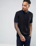 Fred Perry Slim Pique Polo Shirt Twin Tipped In Black - Black