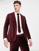 Selected Homme Slim Fit Velvet Suit Jacket In Burgundy-red