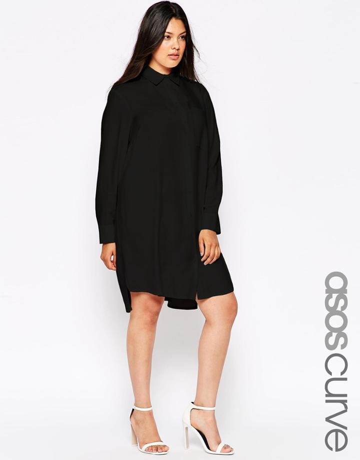Asos Curve Shirt Dress With Pocket - Black