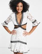 Asos Design Lace Mini Dress With Circle Trim And Cut-out Detail In White