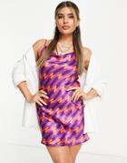 First Distraction The Label Satin Mini Dress In Purple Print-multi