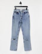 Topshop Recycled Cotton Blend Dad Jeans With Rips In Bleach-blues