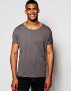 Asos Longline T-shirt With Scoop Back Hem In Grey - Gray