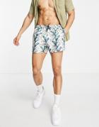 Asos Design Swim Shorts In Leaf Print In Short Length-multi
