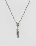 Asos Design Knot Chain Necklace With Tassels In Burnished Silver - Silver
