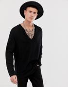 Asos Design Regular Fit Overhead Shirt In Crinkle Viscose In Black - Black