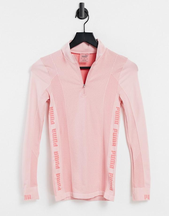 Puma Training Evoknit Seamless 1/4 Zip Top In Soft Pink