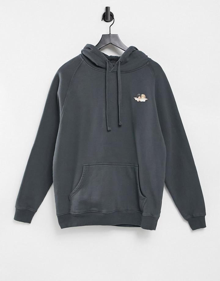 Fiorucci Set Icon Angels Hoodie In Charcoal-black