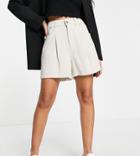 Asos Design Petite Dad Shorts In Oatmeal Linen-neutral