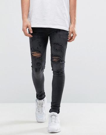 Bee Inspired Super Skinny Jeans With Distressing In Black - Black