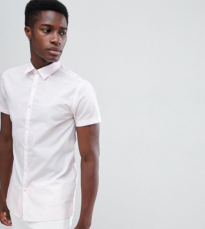 Noak Skinny Short Sleeve Smart Shirt - Pink