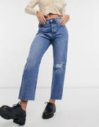 Mango Distressed Slim Jeans In Blue-blues