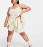 Collusion Plus Gingham Coordinating Shorts In Beige-neutral