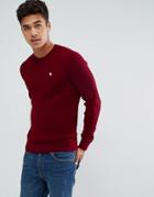 Abercrombie & Fitch Preppy Cable Knit Sweater Moose Logo In Burgundy - Red