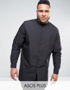 Asos Plus Super Longline Shirt With Grandad Collar In Black - Black