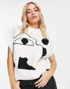 Monki Jacquard Knitted Tank Top In Off White