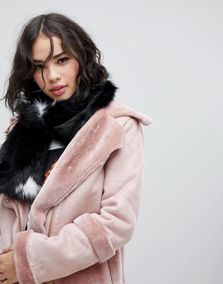 Skinnydip Black Faux Fur Oversized Star Scarf - Black