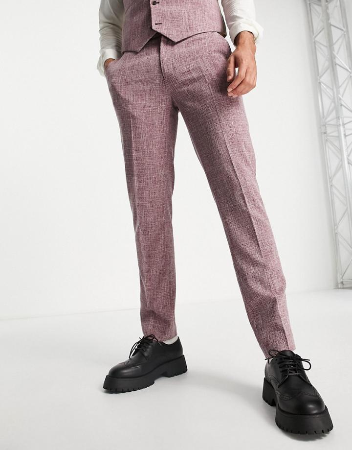 Asos Design Wedding Slim Pants In Rust Crosshatch-red