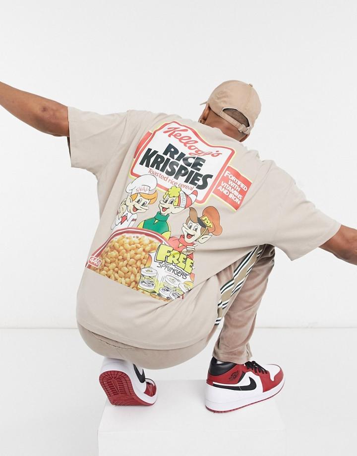 Asos Design Rice Crispies Oversized T-shirt With Back Print In Beige-neutral