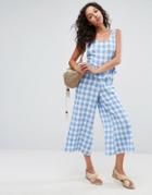 Asos Jumpsuit With Peplum Waist In Gingham - Blue