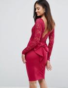 City Goddess Long Sleeve Lace Mini Dress With Bow Back - Pink
