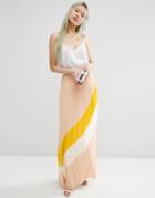 Asos Pleat Maxi Skirt With Abstract Color Block - Stone