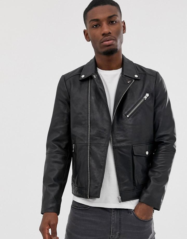 Barney's Originals Real Leather Zipped Biker Jacket