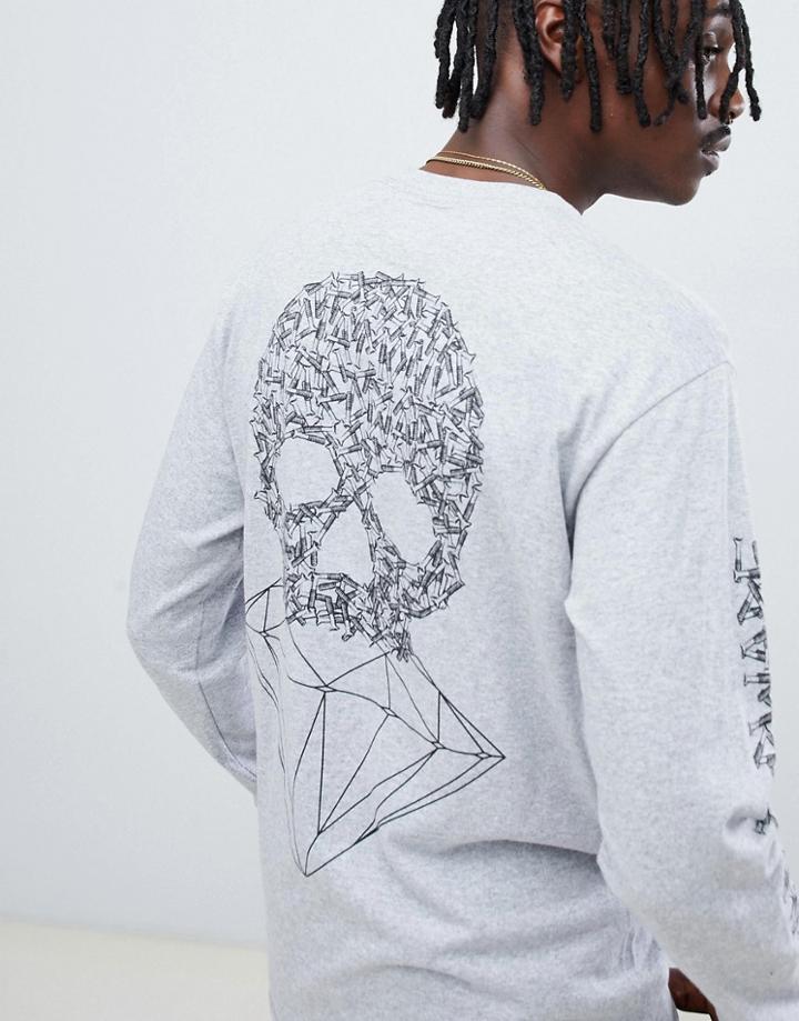 Diamond Supply Fasten Long Sleeve T-shirt With Skull Back Print In Gray - Gray