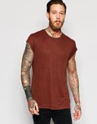 Asos Longline T-shirt With Cap Sleeve In Rust - Chestnut