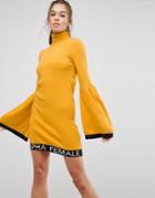 Asos Dress With Extreme Flare Sleeve - Yellow