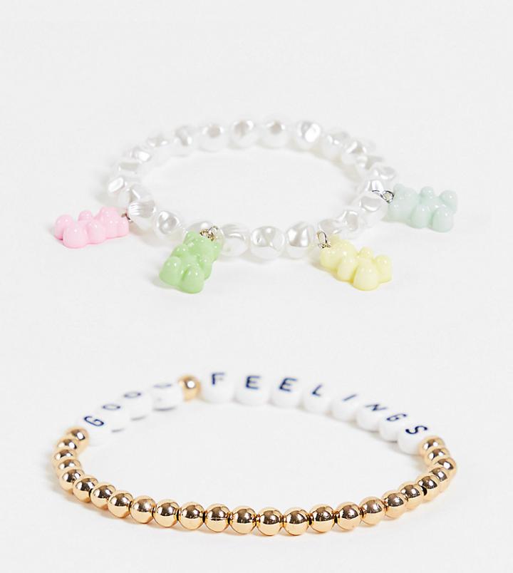 Daisy Street Exclusive Bracelet Set With Pastel Gummy Bears-multi