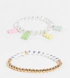 Daisy Street Exclusive Bracelet Set With Pastel Gummy Bears-multi