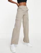 Topshop High Waisted Cargo Pants With Utility Pockets In Taupe - Part Of A Set-neutral