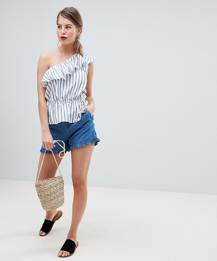 Vila Denim Frill Hem Short - Blue