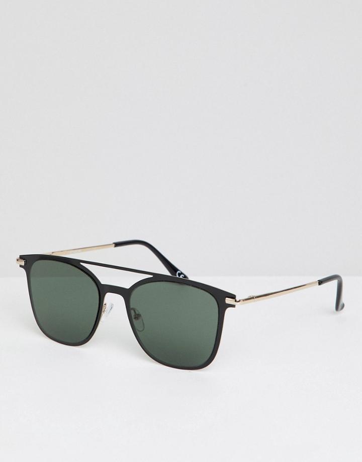 Asos Design Retro Sunglasses In Gold & Black Metal With Smoke Lens - Gold