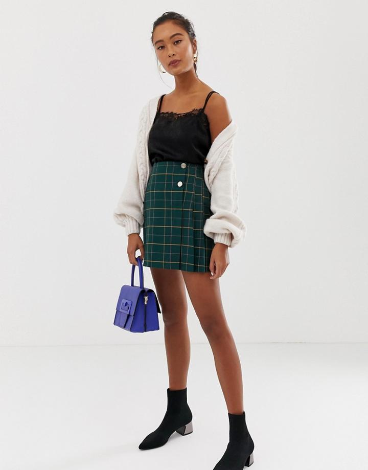 Miss Selfridge A-line Mini Skirt In Green Check - Green