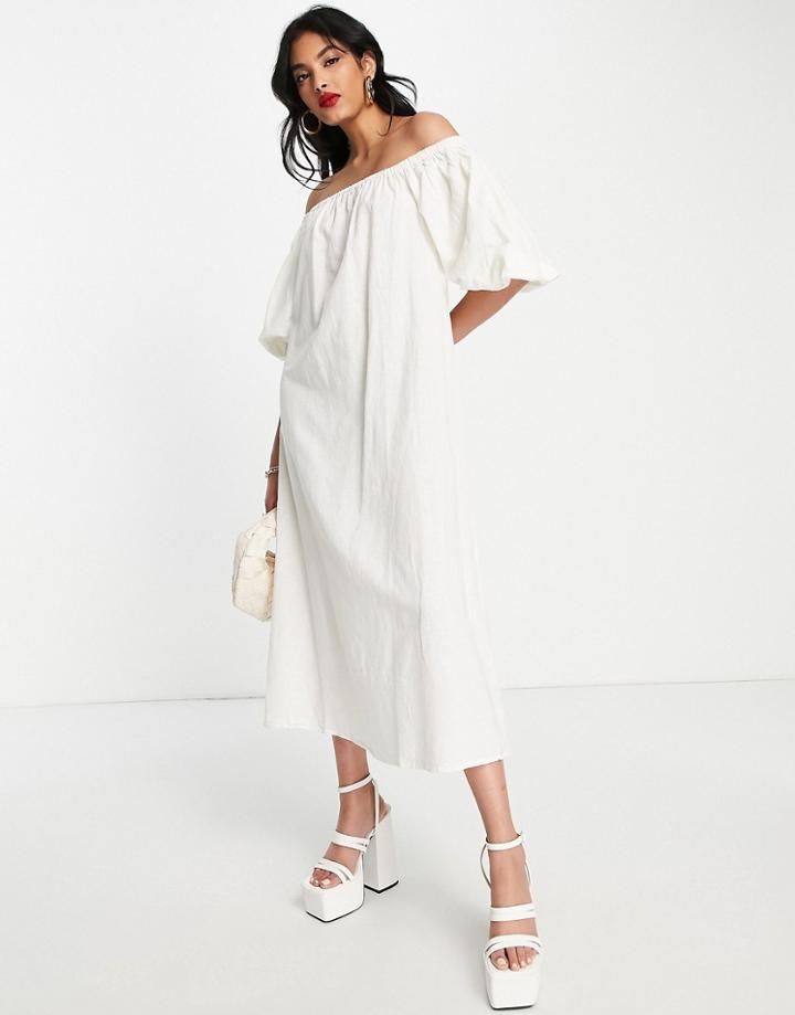Pretty Lavish Balloon Sleeve Smock Dress In White