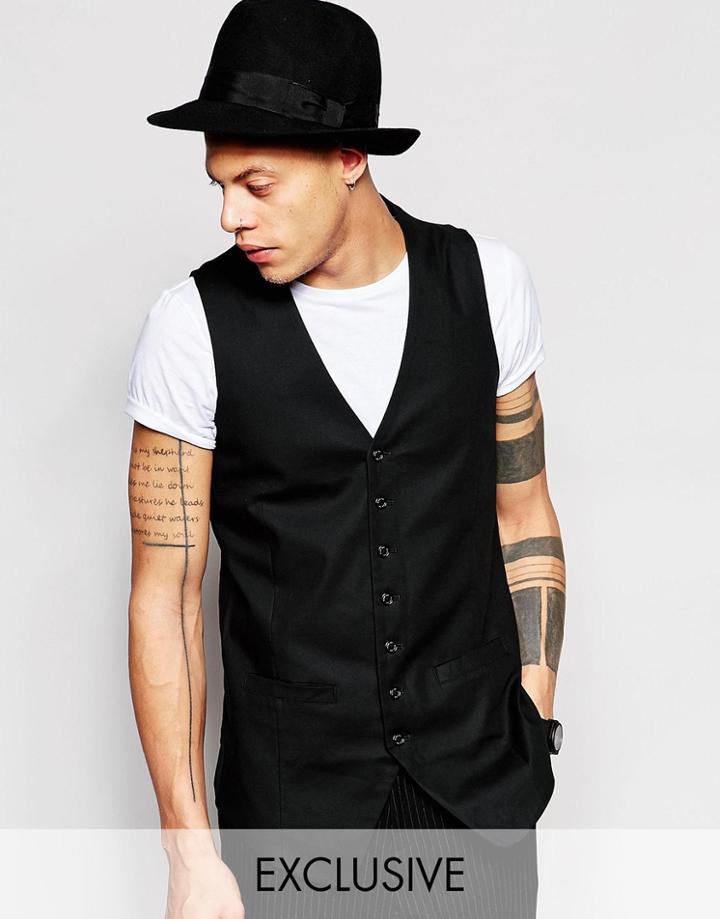 Black Eye Rags Longline Vest With Pinstripe Back - Black