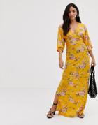 Qed London Wrap Front Maxi Dress In Floral Print - Orange