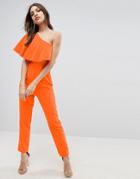 Asos One Shoulder Ruffle Jumpsuit - Orange