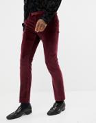 Twisted Tailor Super Skinny Velvet Suit Pants In Burgundy - Red