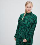 Monki Tiger Print Shirt Dress In Black And Green - Multi