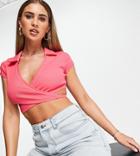 Asyou Polo Wrap Top In Bright Pink