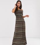 Brave Soul Tall Juliet Off Shoulder Maxi Dress In Paisley Mix-black