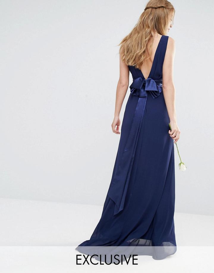 Tfnc Wedding Sateen Bow Back Maxi Dress - Navy